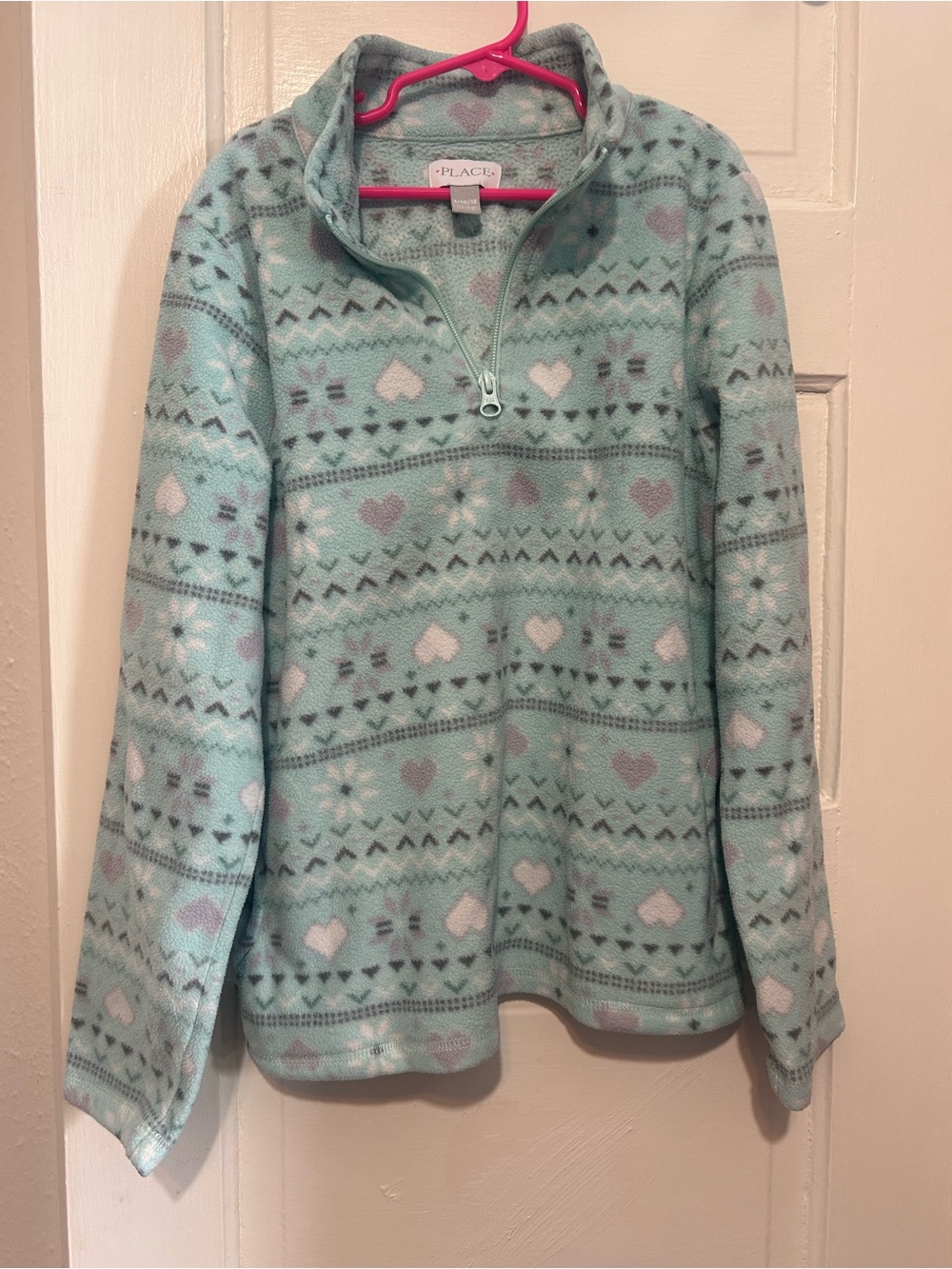 Place Light Mint Green Heart & Snowflake Half-Zip Fleece Pullover